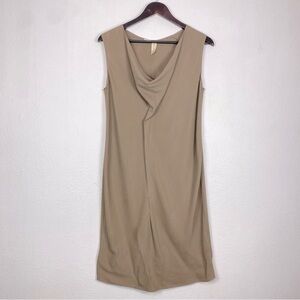 MAGGIE WARD Tan Minimalist Dress in Tan Brown Draped Neck Sleeveless Size M